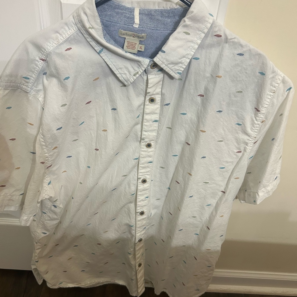Carbon2Cobalt Men's White Patterned Shirt XL